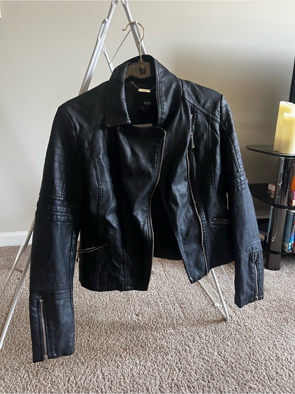 a.n.a Black Faux Leather Moto Jacket with Zip Details